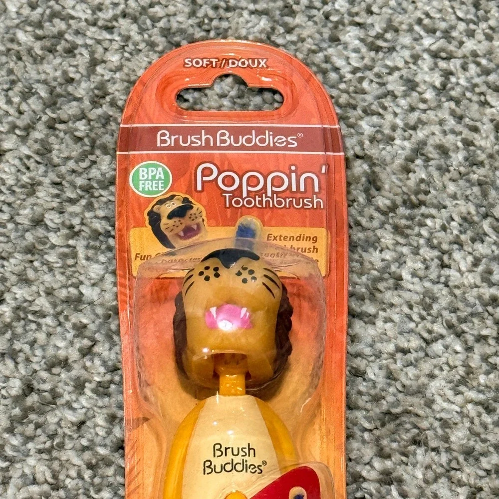 Brush Buddies Poppin Toothbrush Rickie Lion Character Soft Orange Kids BPA Free